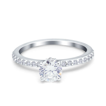 Art Deco Wedding Engagement Ring Accent Vintage Bridal Ring Round Simulated Cubic Zirconia 925 Sterling Silver